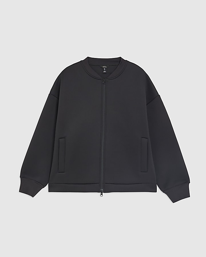 river island Black Premium Long Sleeve Zip Jacket