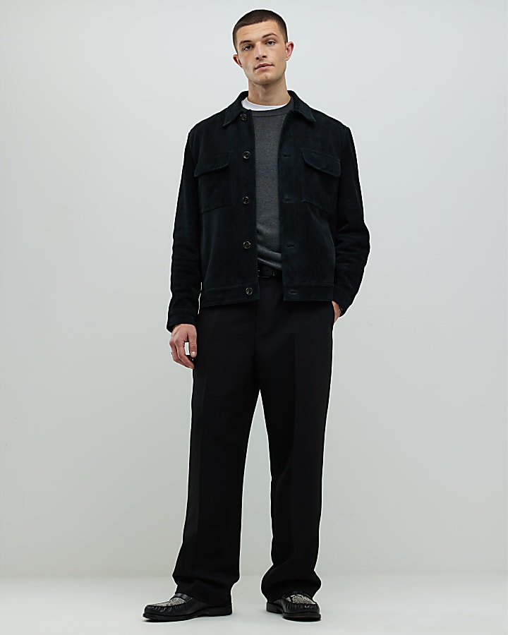 River Island Black Premium Suede Western Jacket