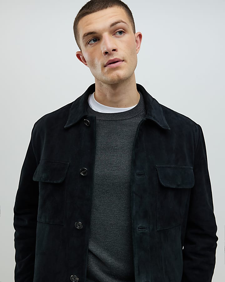 River Island Black Premium Suede Western Jacket