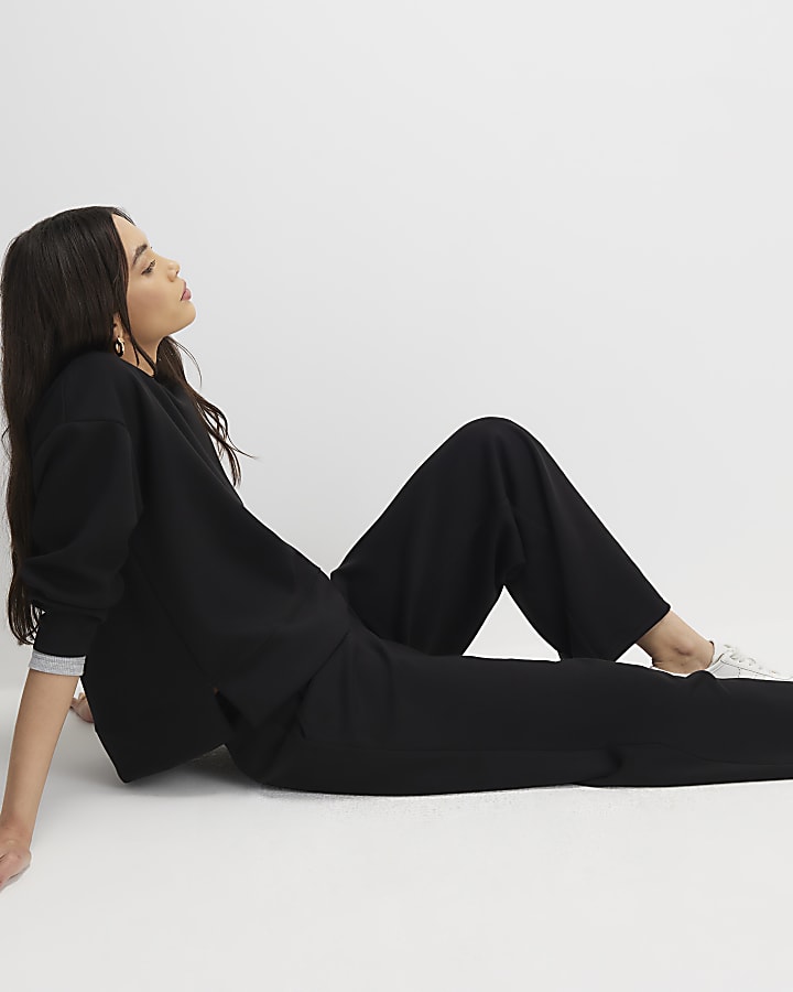 River Island Black Premium Wide Leg Joggers