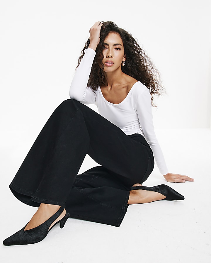 River Island Black Pull-On Sculpt Palazzo Jeans