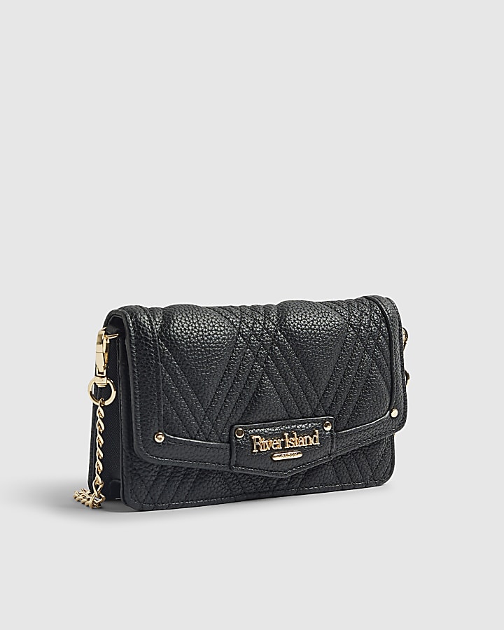 river island Black Quilted Crossbody Purse