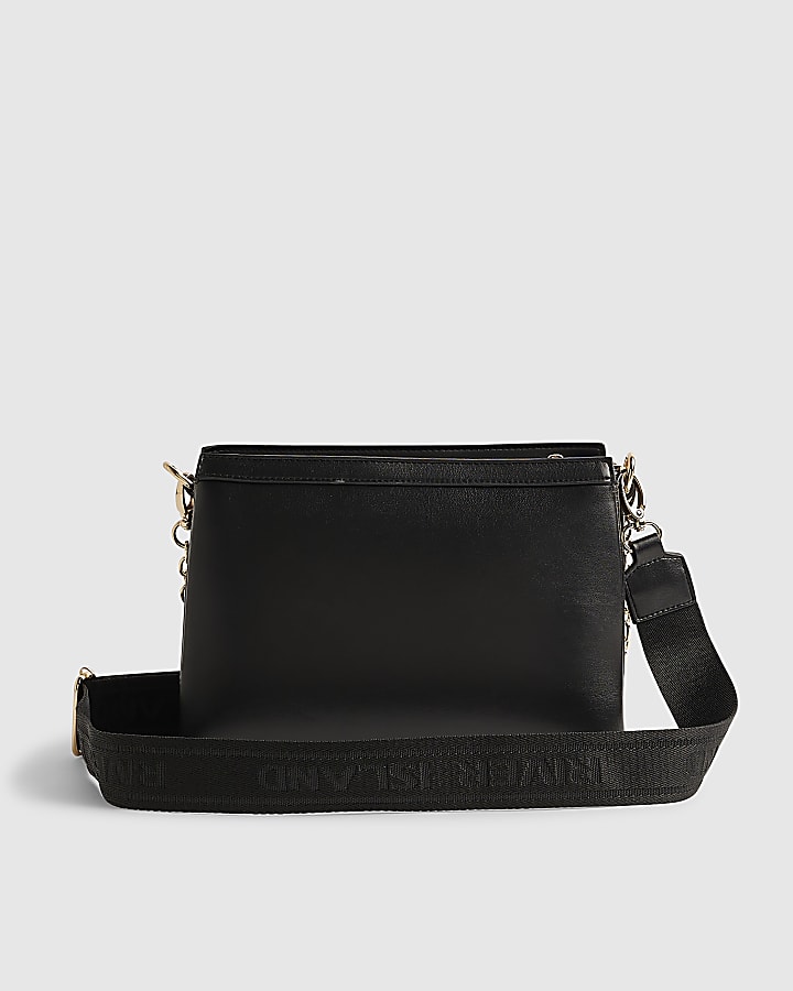 River Island Black Quilted Monogram Crossbody Bag
