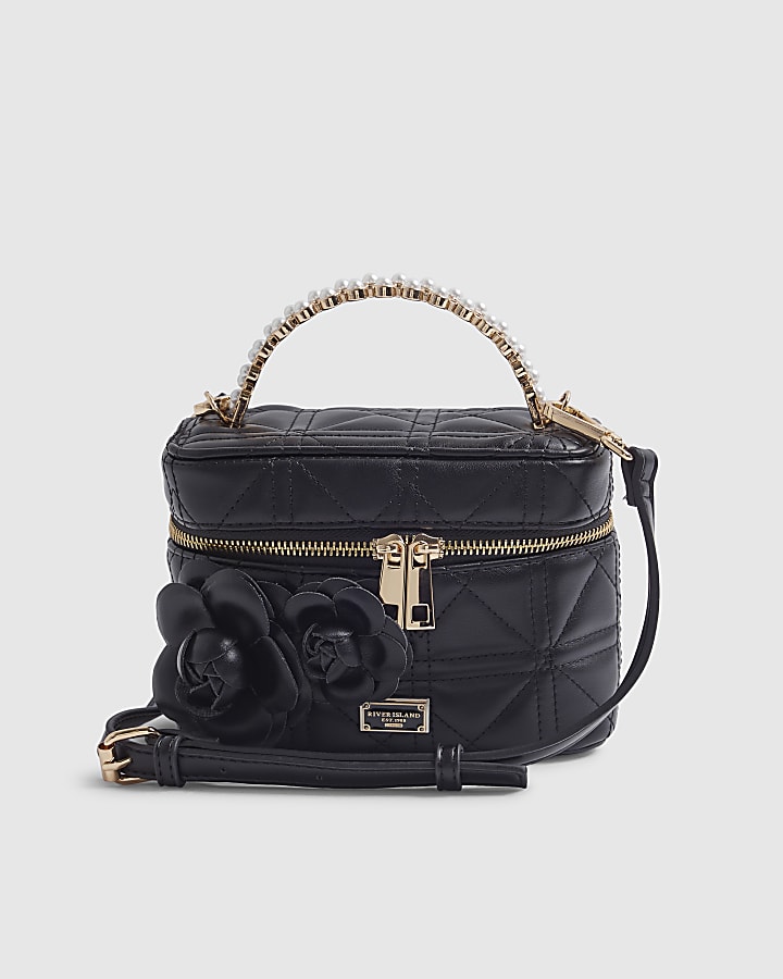River Island Black Quilted Pearl Handle Bag
