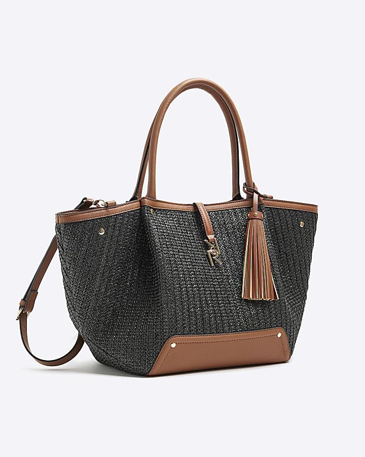 River Island Black Raffia Large Tote Bag