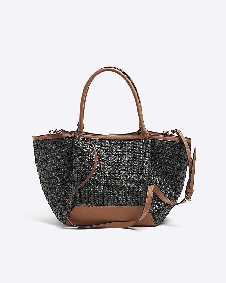 River Island Black Raffia Large Tote Bag
