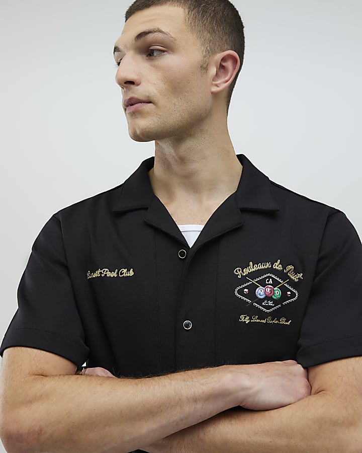 River Island Black Regular Fit Bowling Party Shirt