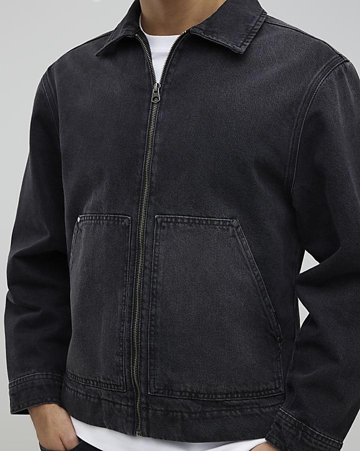 River Island Black Regular Fit Denim Jacket