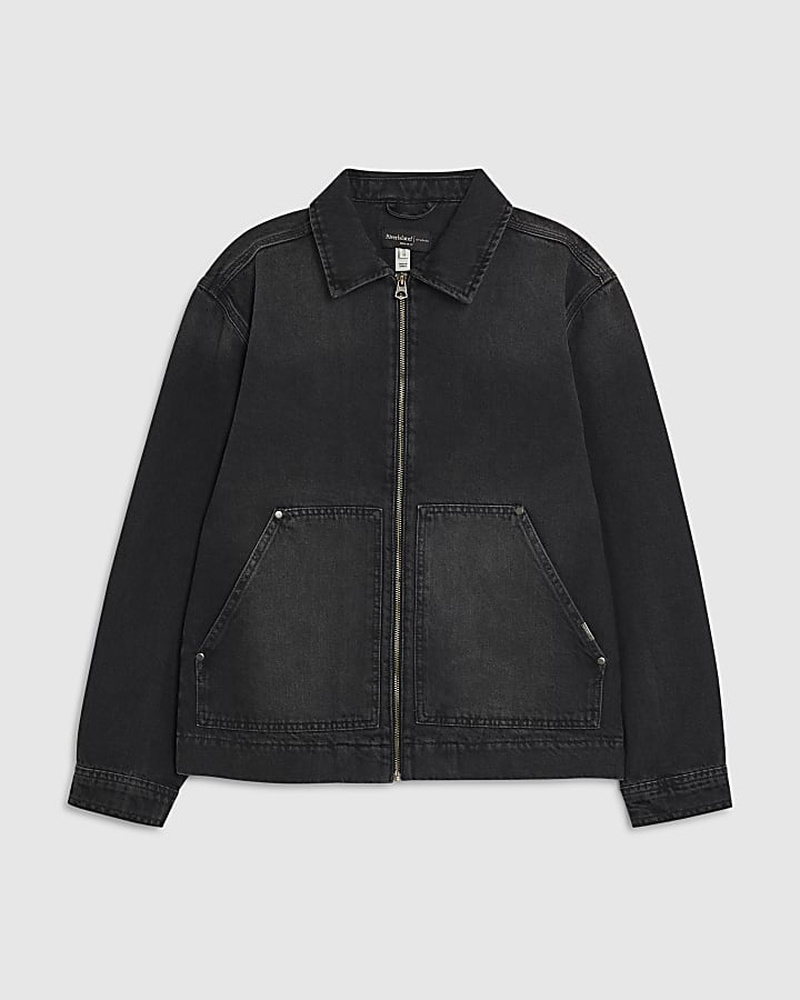 river island Black Regular Fit Denim Jacket