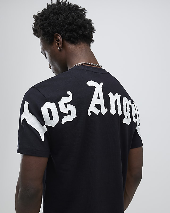 River Island Black Regular Fit Los Angeles T-Shirt