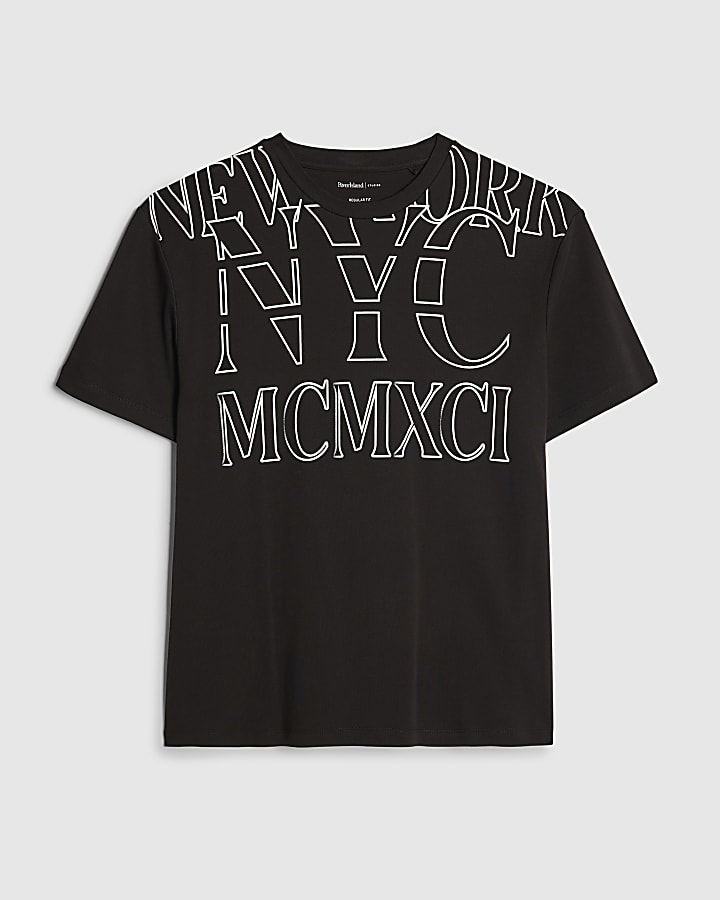 river island Black Regular Fit NYC MCMXII T-Shirt