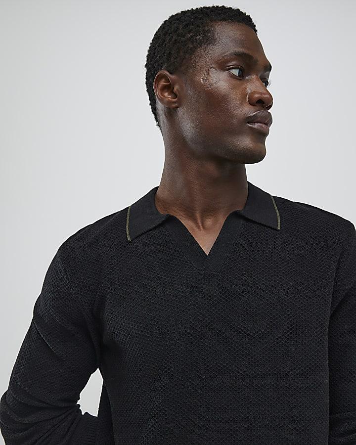 River Island Black Regular Fit Open Collar Jumper