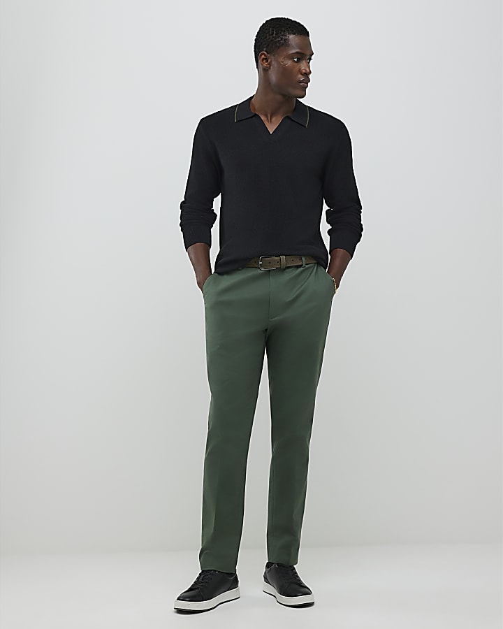 River Island Black Regular Fit Open Collar Jumper