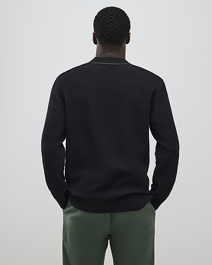 River Island Black Regular Fit Open Collar Jumper