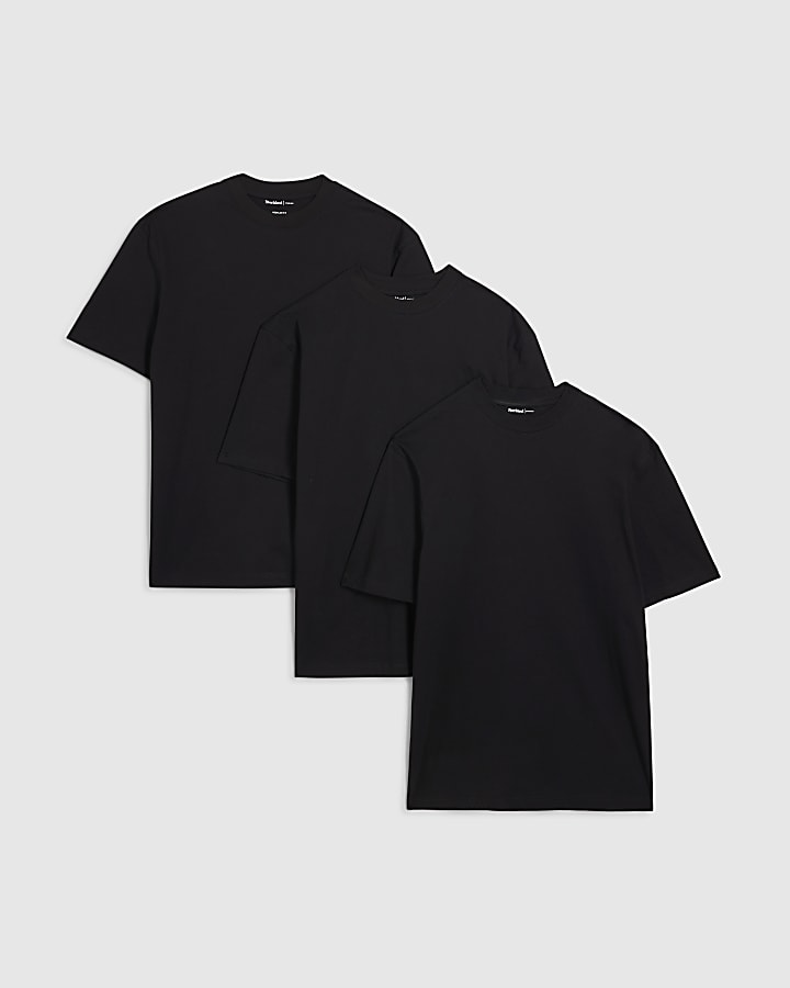 river island Black Regular Fit Pack Of 3 T-Shirts