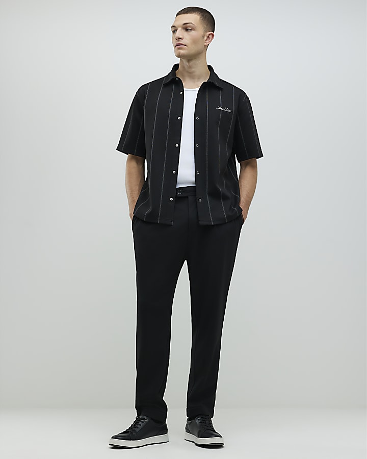 River Island Black Regular Fit Pinstripe Shirt