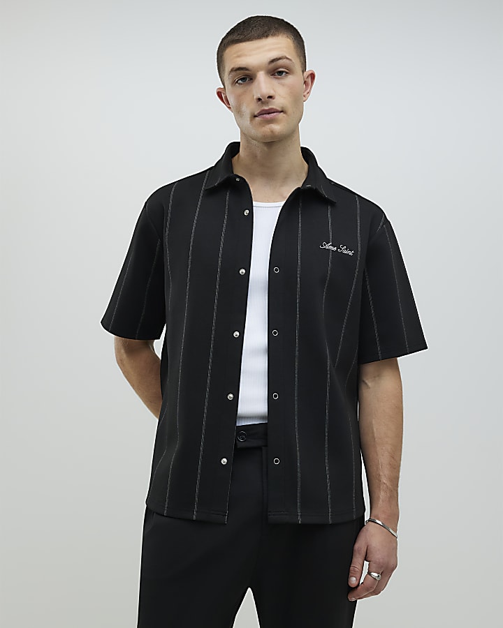River Island Black Regular Fit Pinstripe Shirt