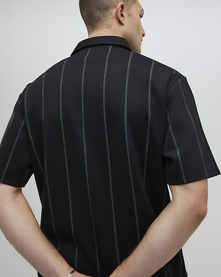 River Island Black Regular Fit Pinstripe Shirt