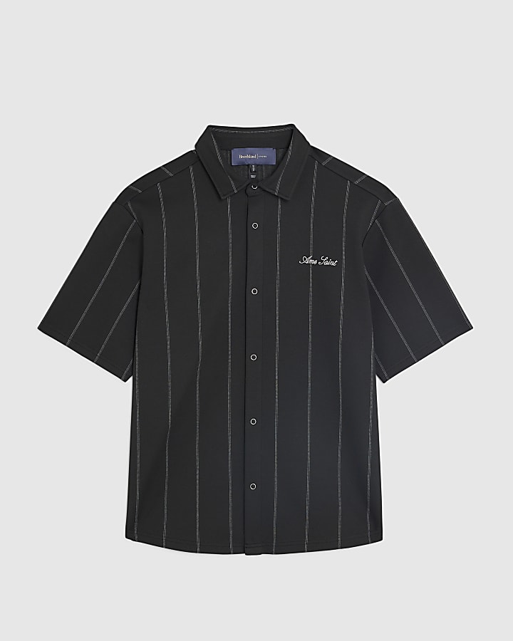 river island Black Regular Fit Pinstripe Shirt