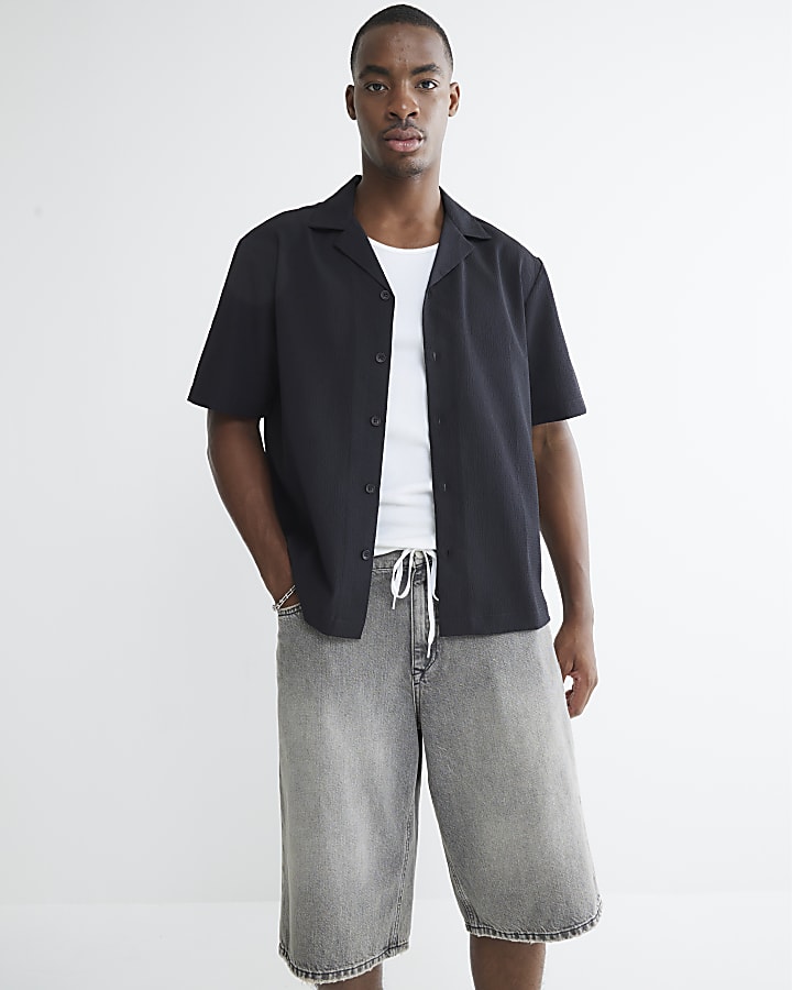 River Island Black Regular Fit Textured Shirt