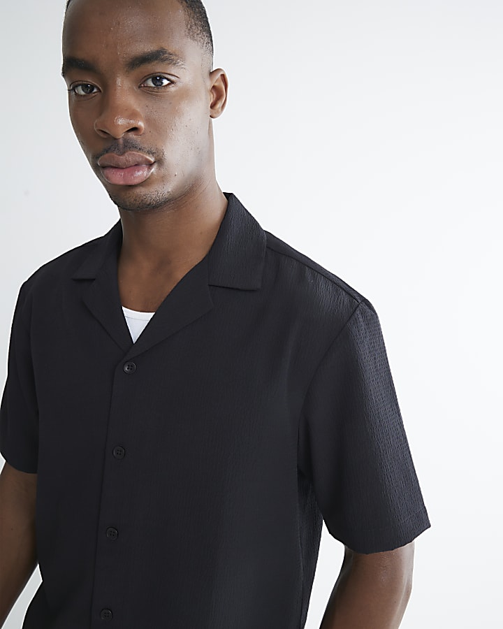 River Island Black Regular Fit Textured Shirt