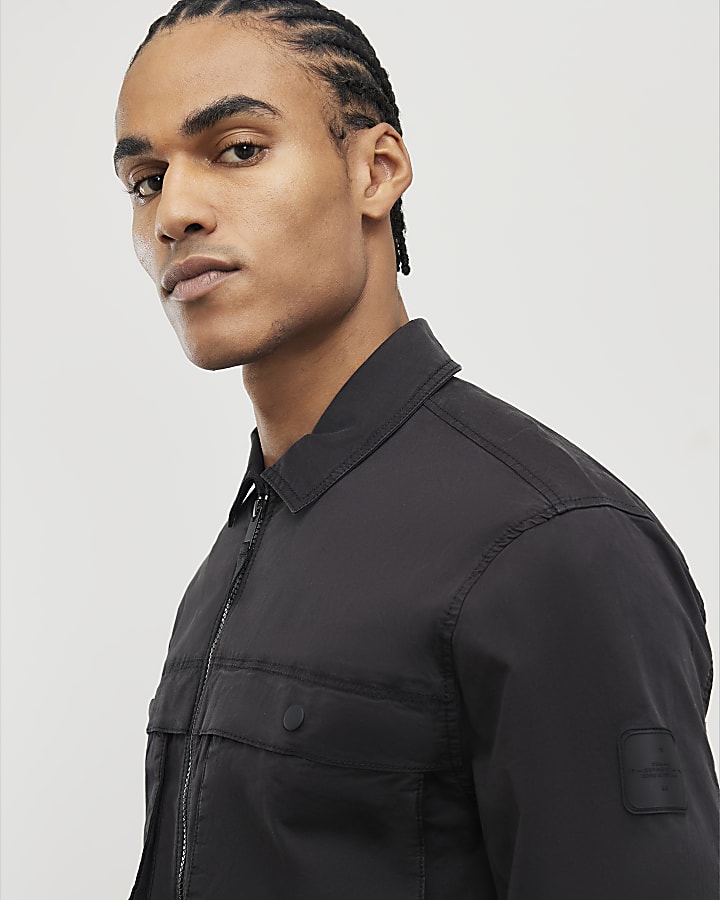 River Island Black Regular Fit Zipped Overshirt