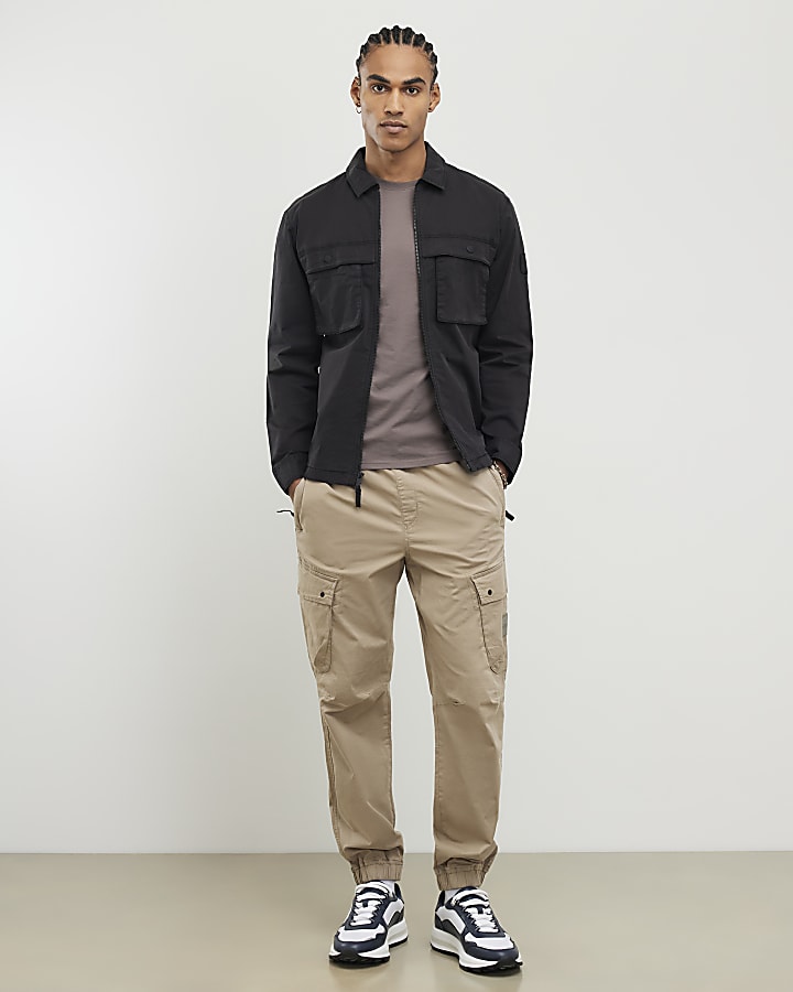 River Island Black Regular Fit Zipped Overshirt