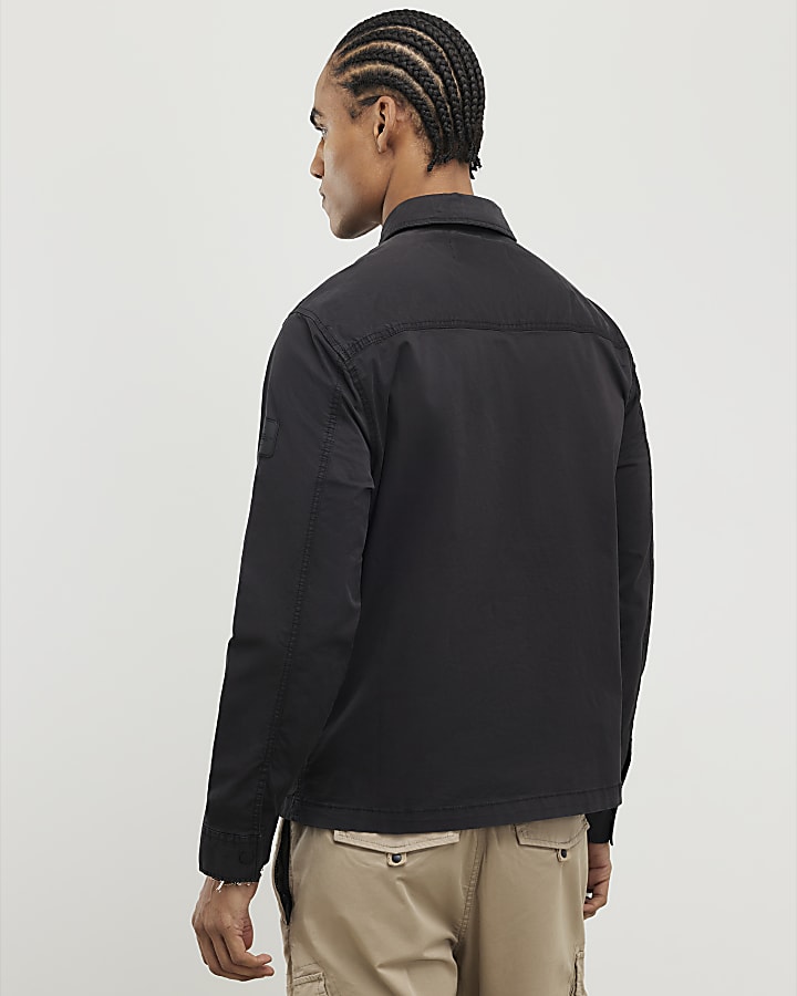 River Island Black Regular Fit Zipped Overshirt