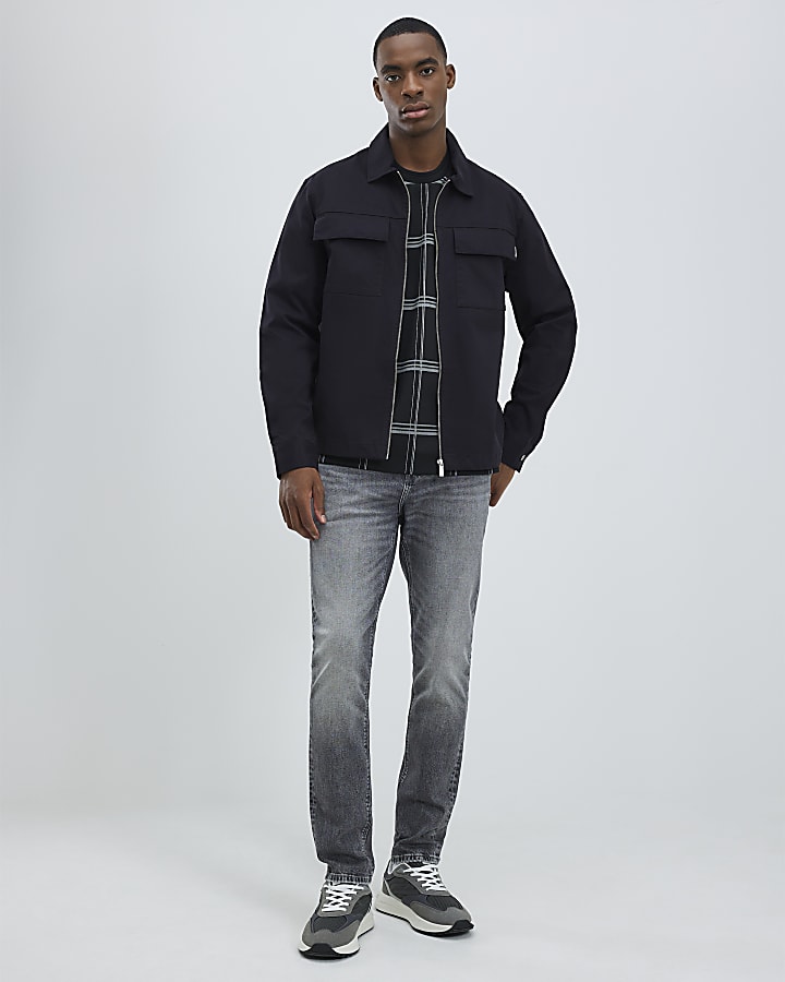River Island Black Regular Fit Zipped Overshirt