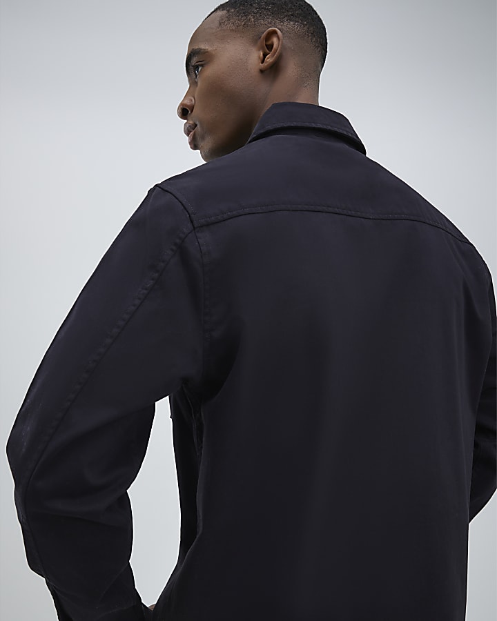 River Island Black Regular Fit Zipped Overshirt