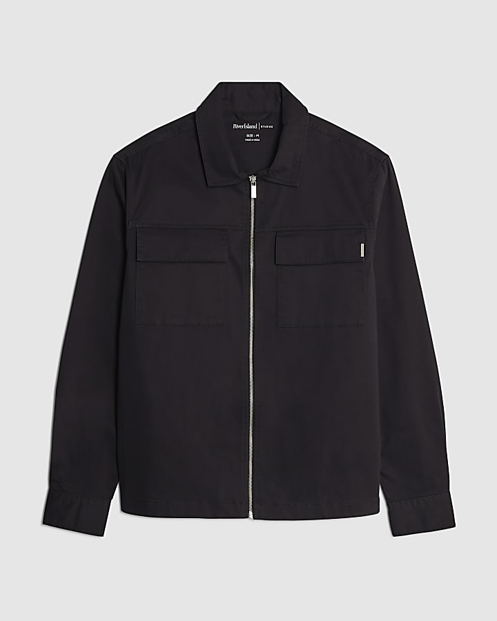 river island Black Regular Fit Zipped Overshirt