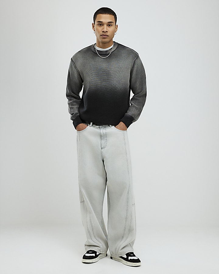 River Island Black Relaxed Fit Garment Dye Jumper