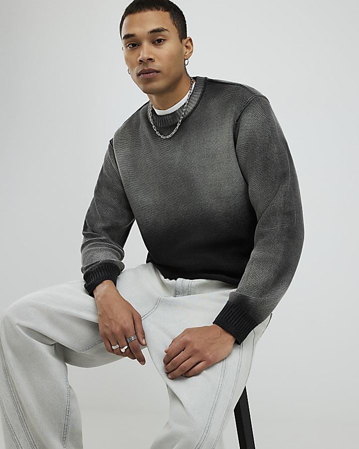 River Island Black Relaxed Fit Garment Dye Jumper