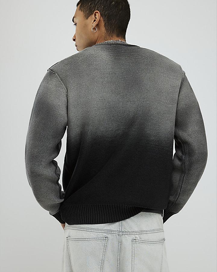 River Island Black Relaxed Fit Garment Dye Jumper