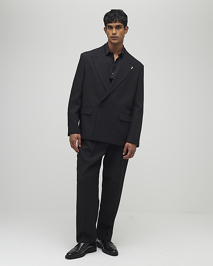 River Island Black Relaxed Fit Wrap Suit Jacket