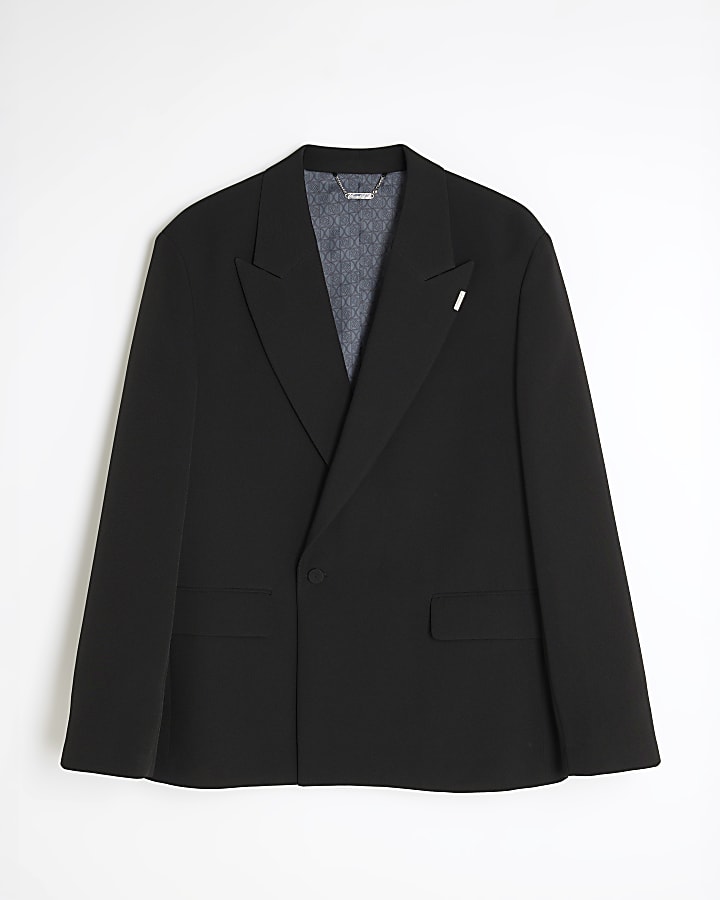 river island Black Relaxed Fit Wrap Suit Jacket