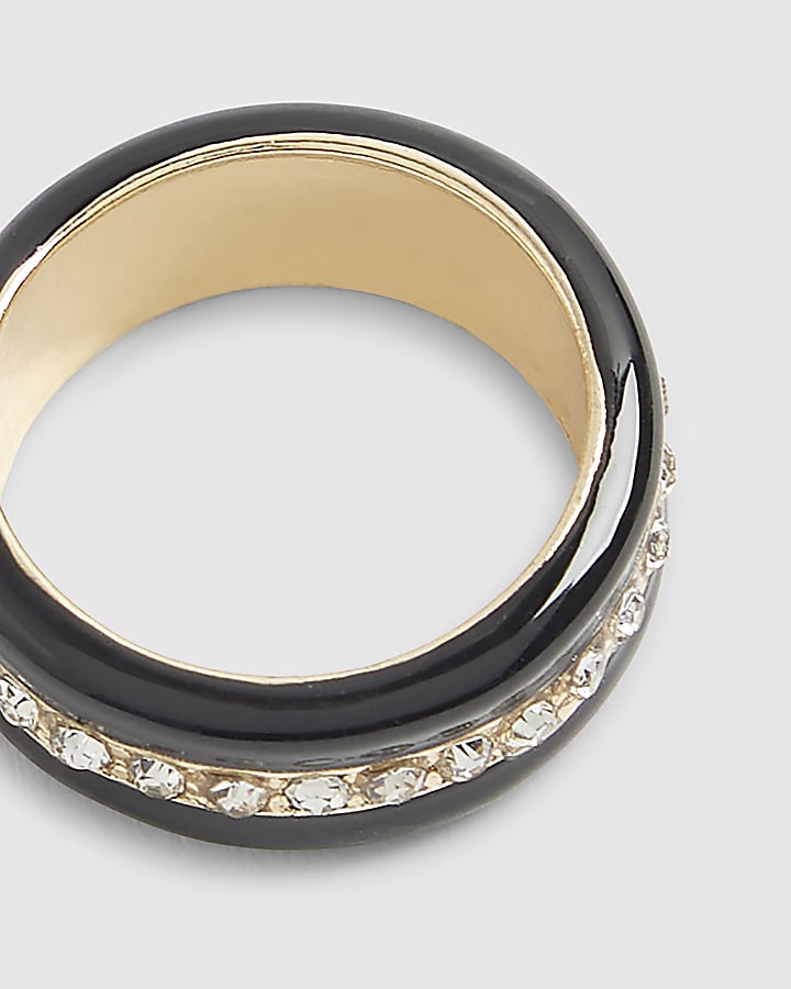 River Island Black Rhinestone Ring