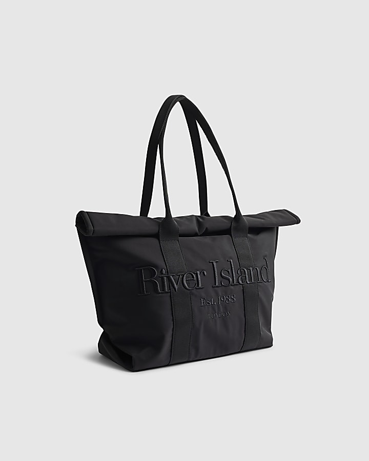River Island Black RI Roll Top Holdall Bag