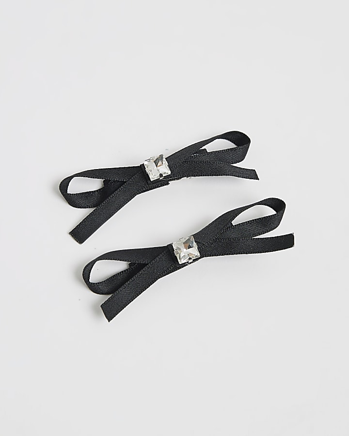 River Island Black Ribbon Bow 2 Pack Hair Clips
