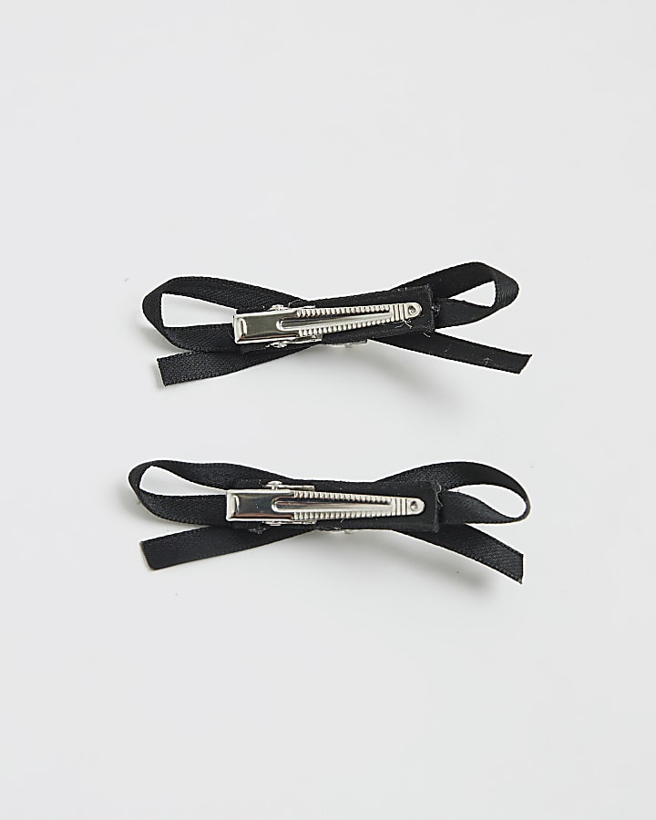 River Island Black Ribbon Bow 2 Pack Hair Clips