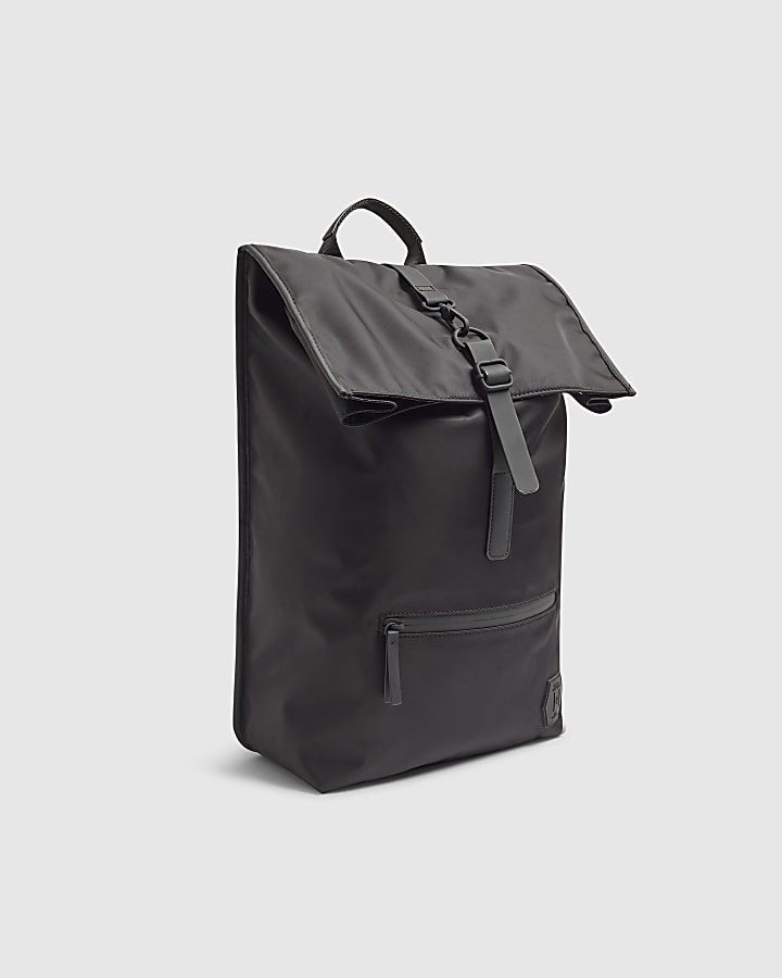 River Island Black Roll Top Backpack