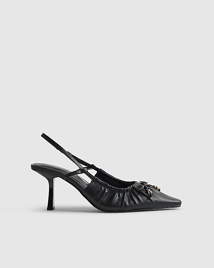River Island Black Ruched Bow Court Heels