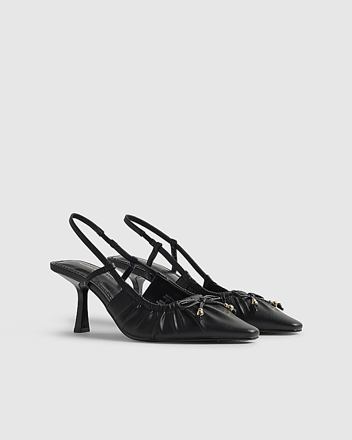 River Island Black Ruched Bow Court Heels