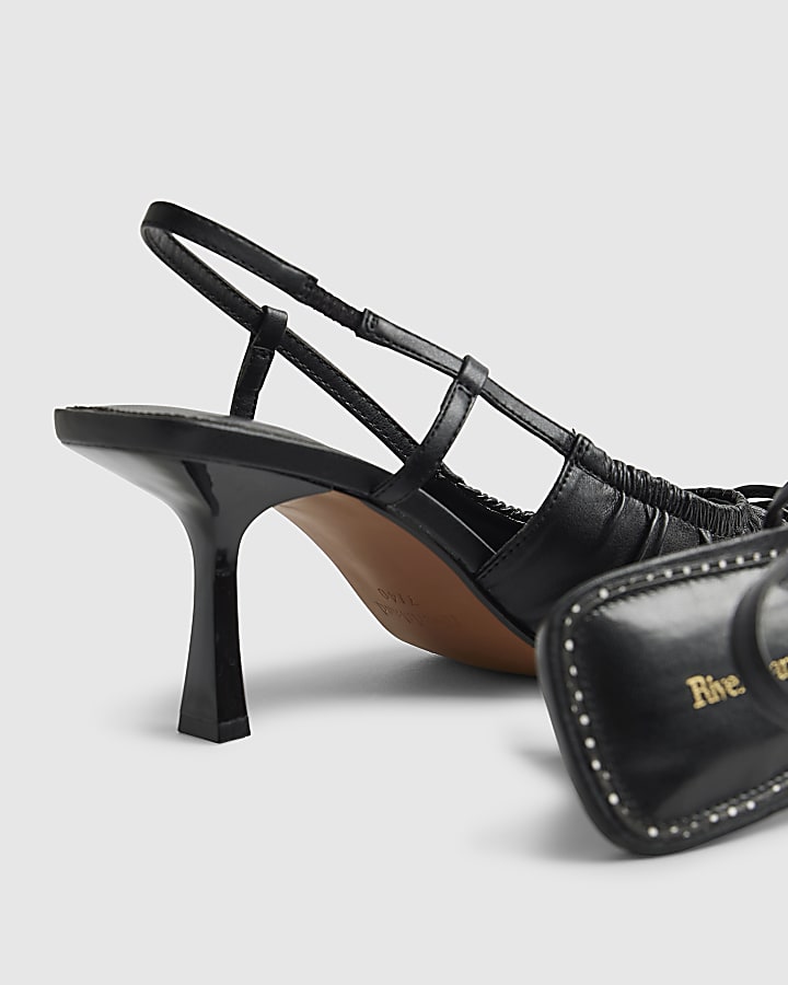 river island Black Ruched Bow Court Heels