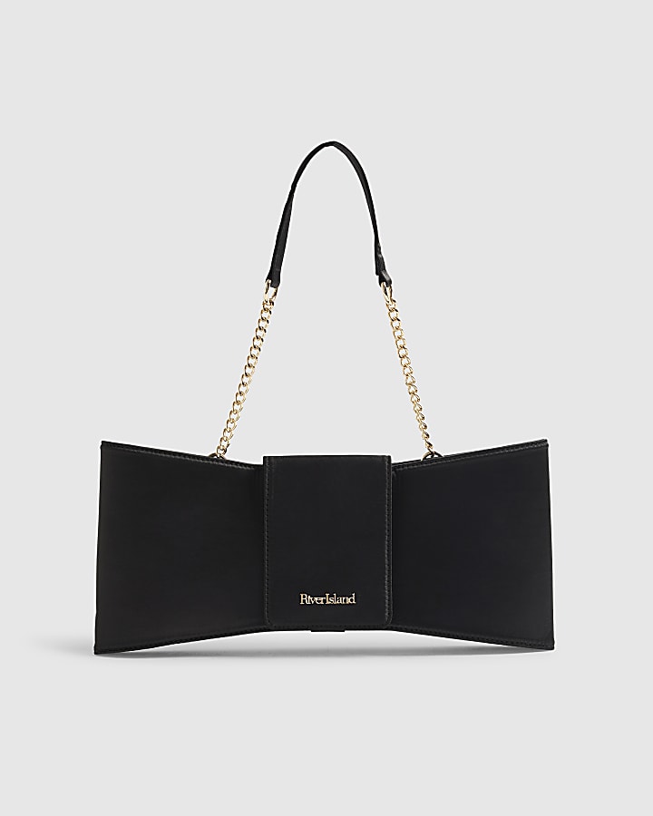 River Island Black Satin Bow Clutch Bag
