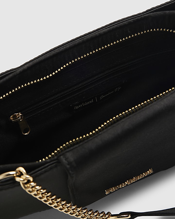 river island Black Satin Bow Clutch Bag