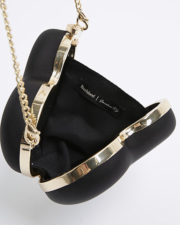 river island Black Satin Heart Wrist Clutch Bag