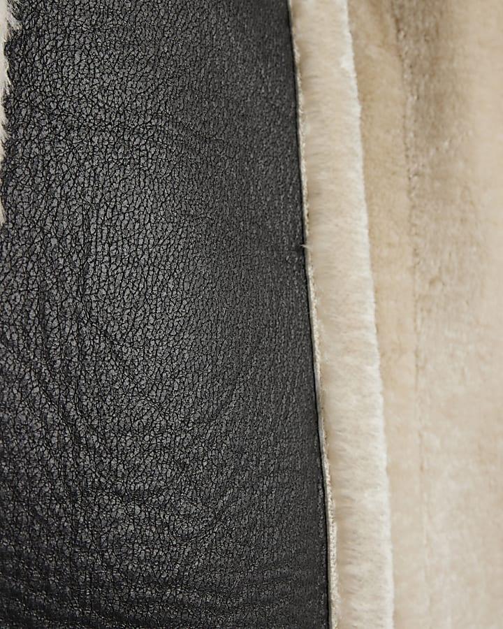 River Island Black Scarf Detail Shearling Jacket