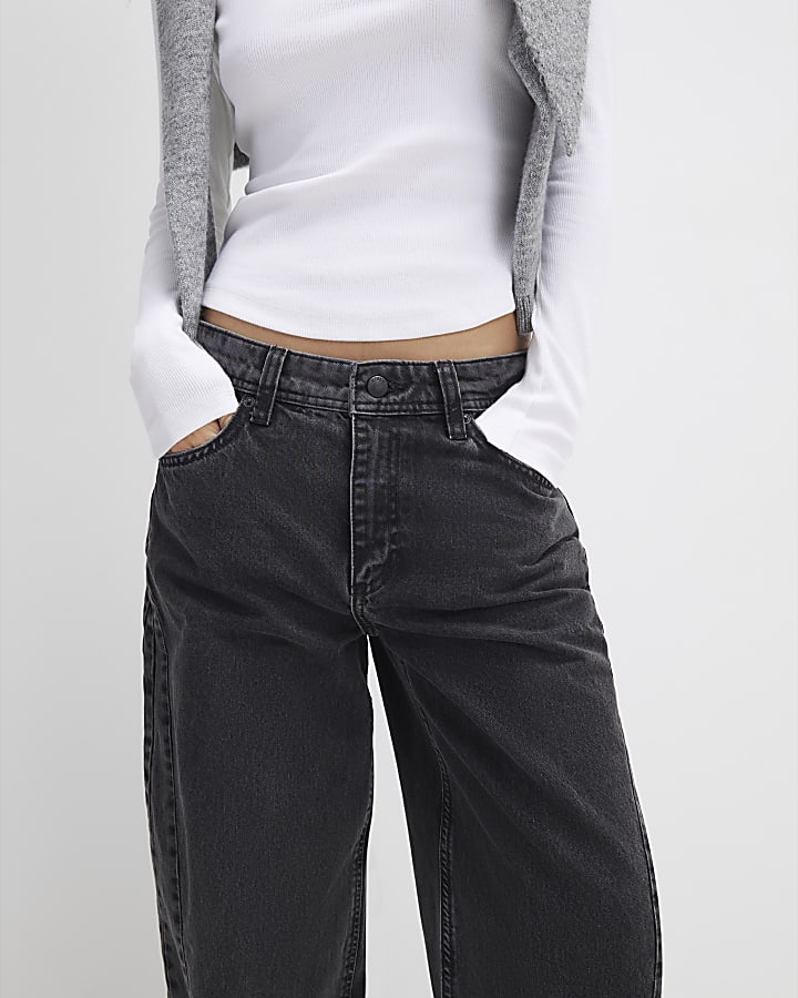 River Island Black Seamed Barrel Leg Jeans
