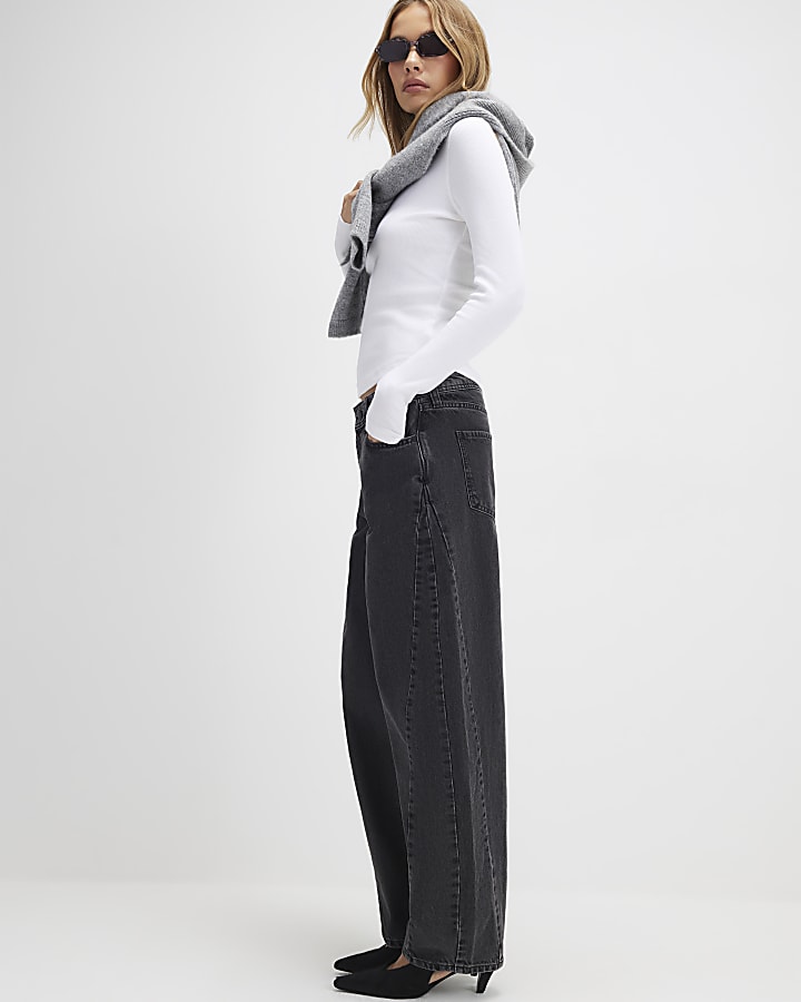 River Island Black Seamed Barrel Leg Jeans